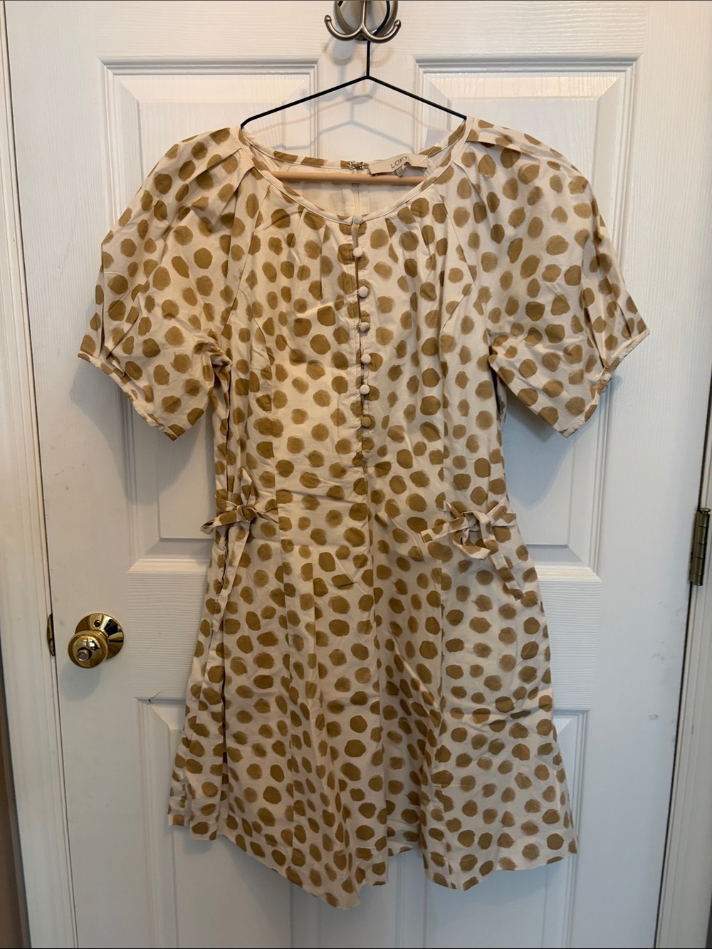 LOFT Cream Polka Dot Short Sleeve Dress